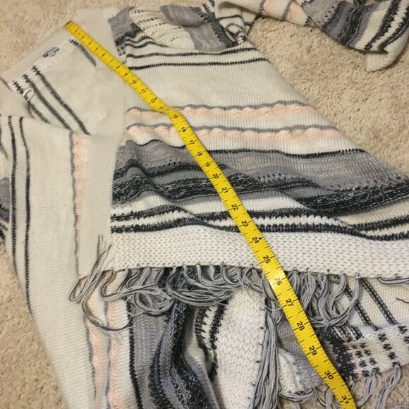 Neutral Cream, Grey, Black and Pink Arizonian Bohemian Tasseled Shawl - Picture 11 of 13